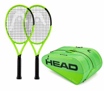 2x HEAD Extreme MP 2026 - besaitet + HEAD TOUR Racquet Bag XL- grün